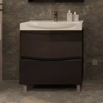 Тумба с раковиной АВН Фиджи 70 черная, напольная, 2 ящика