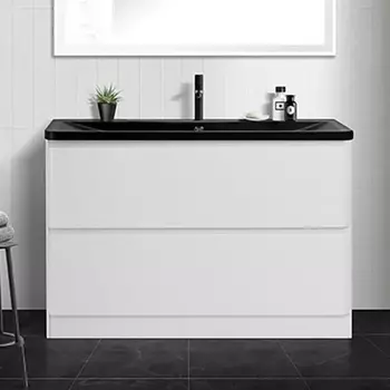 Тумба с раковиной BelBagno Albano 120 напольная, bianco lucido, черная матовая раковина