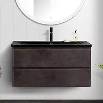 Тумба с раковиной BelBagno Albano 120 подвесная, rovere nature grigio, черная матовая раковина