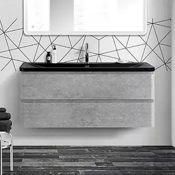 Тумба с раковиной BelBagno Albano 120 подвесная, сemento мerona grigio, черная матовая раковина