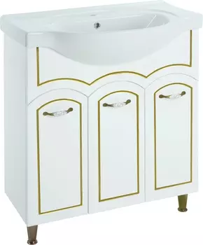 Тумба с раковиной Bellezza Амелия 80 белая, патина золото
