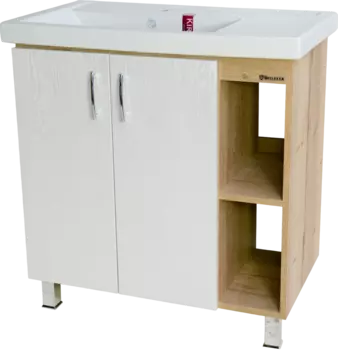 Тумба с раковиной Bellezza Рона 80 натуральный дуб, белая