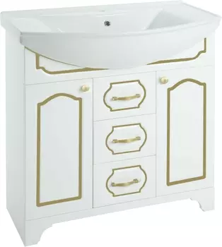 Тумба с раковиной Bellezza Тиффани 105 белая, патина золото