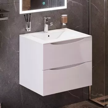 Тумба с раковиной BOND Cube 60 подвесная, белая глянцевая