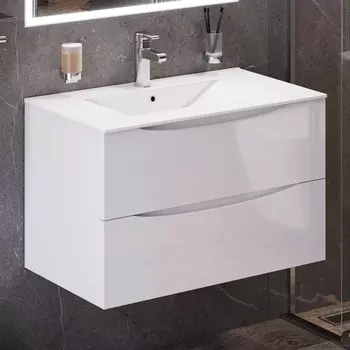 Тумба с раковиной BOND Cube 80 подвесная, белая глянцевая