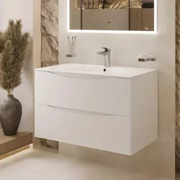 Тумба с раковиной BOND Cube 80 подвесная, белая матовая, белая раковина