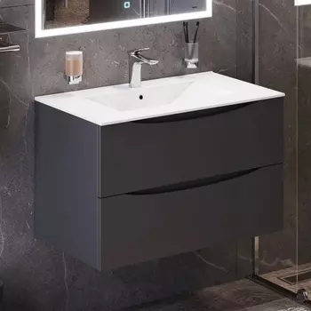 Тумба с раковиной BOND Cube 80 подвесная, серая матовая, белая раковина