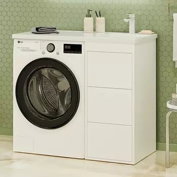 Тумба с раковиной Brevita Grafit 40 R под стиральную машину, раковина Kamilla белая