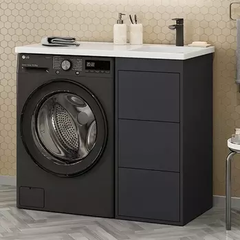 Тумба с раковиной Brevita Grafit 60 R под стиральную машину, раковина Kamilla графит