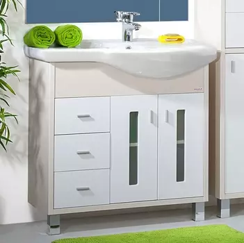 Тумба с раковиной Бриклаер Бали 90 светлая лиственница, белый глянец, R