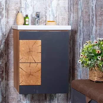 Тумба с раковиной Бриклаер Форест 50 дуб золотой, антрацит