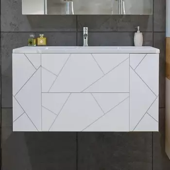 Тумба с раковиной Бриклаер Кристалл 100 белая матовая