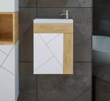 Тумба с раковиной Бриклаер Кристалл 40 белая матовая, дуб бунратти