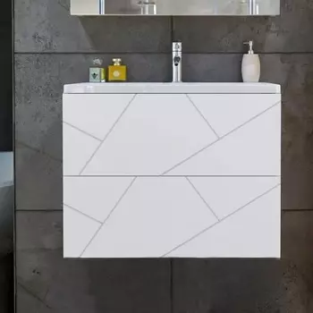 Тумба с раковиной Бриклаер Кристалл 70 белая матовая