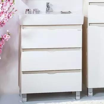 Тумба с раковиной Бриклаер Токио 70 светлая лиственница, белый глянец