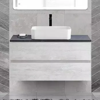 Тумба с раковиной Cezares Molveno 46 100 legno bianco, со столешницей marmo nero opaco