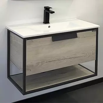 Тумба с раковиной Comforty Бонн 75 подвесная, дуб дымчатый, графит