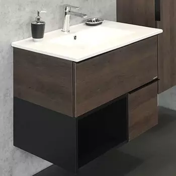 Тумба с раковиной Comforty Франкфурт 75, дуб шоколадно-коричневый, белая раковина 00004150531