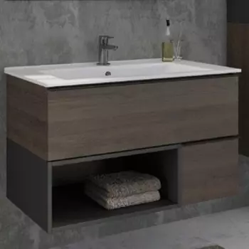 Тумба с раковиной Comforty Франкфурт 90, дуб шоколадно-коричневый, белая раковина 00004150657