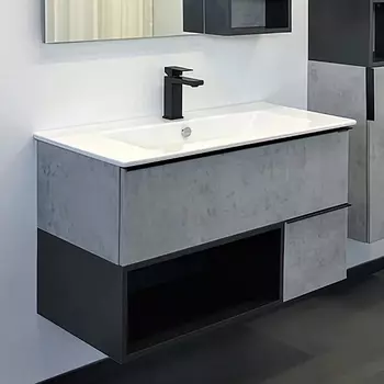 Тумба с раковиной Comforty Франкфурт 90 подвесная, бетон светлый, белая раковина