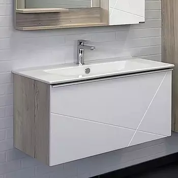 Тумба с раковиной Comforty Мерано 90 подвесная, белая, дуб дымчатый