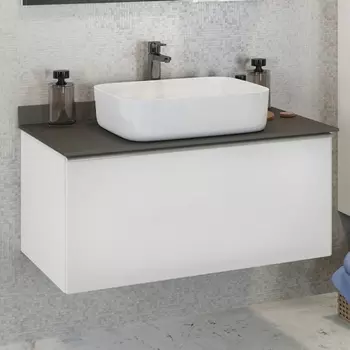 Тумба с раковиной Comforty Милан 90 белый глянец, столешница антрацит 00-00003824