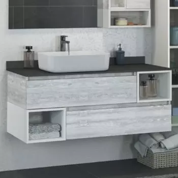 Тумба с раковиной Comforty Прага 120, дуб белый, столешница антрацит, раковина 78189 00-00004130