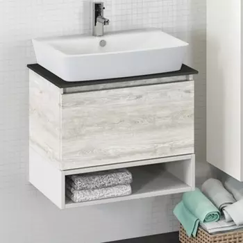 Тумба с раковиной Comforty Прага 60 дуб белый, столешница антрацит 00-00003465