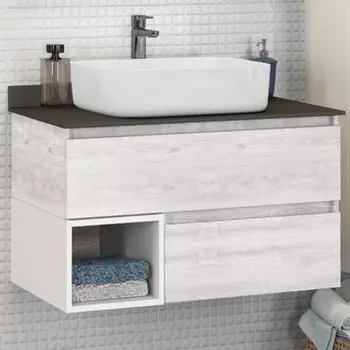 Тумба с раковиной Comforty Прага 75, дуб белый, столешница антрацит 00-00004198