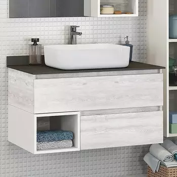 Тумба с раковиной Comforty Прага 90 дуб белый, столешница антрацит 00-00003827