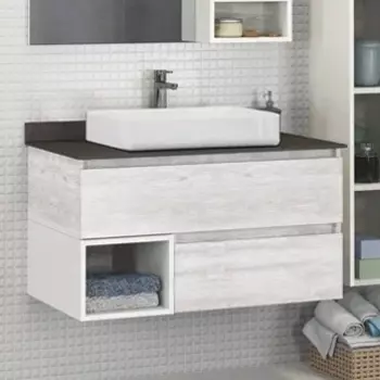 Тумба с раковиной Comforty Прага 90 подвесная, дуб белый, раковина 78189