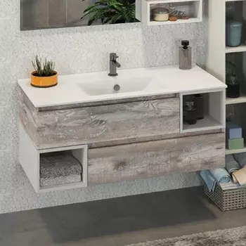 Тумба с раковиной Comforty Турин 120 подвесная, дуб бежевый