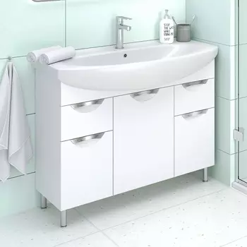 Тумба с раковиной Emmy Милли 105 белая глянцевая, 2 ящика