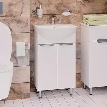 Тумба с раковиной Emmy Милли 50 белая глянцевая