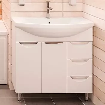 Тумба с раковиной Emmy Милли 80 белая глянцевая, 3 ящика