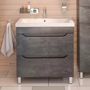 Тумба с раковиной Emmy Стоун 80 напольная, серый бетон