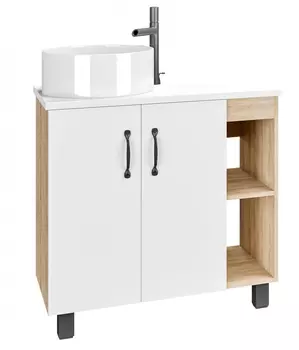 Тумба с раковиной Grossman Флай 80 дуб сонома, белая 108001+508001+GR-3013