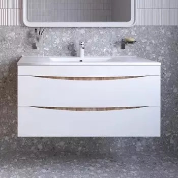 Тумба с раковиной Iddis Cloud 100 подвесная, белая, золотистый дуб