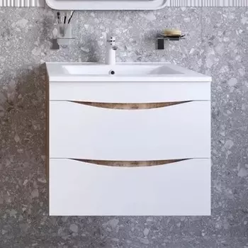 Тумба с раковиной Iddis Cloud 60 подвесная, белая, золотистый дуб