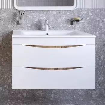 Тумба с раковиной Iddis Cloud 80 подвесная, белая, золотистый дуб