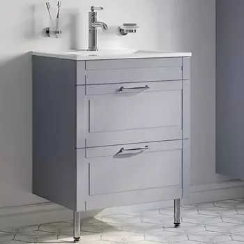Тумба с раковиной Iddis Oxford 60 напольная, светло-серая, раковина 0136000i28
