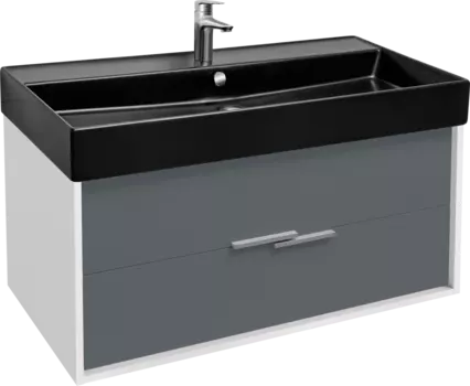 Тумба с раковиной Jacob Delafon Vivienne 100 белая блестящая, серый матовый, раковина черная