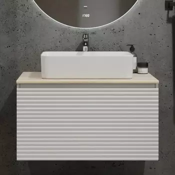 Тумба с раковиной Jorno Cossety 80 белый, дуб мавелла голд, раковина Melana MLN-7050Н