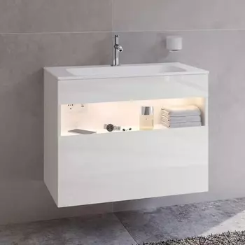Тумба с раковиной Keuco Stageline 32862 80 см, с подсветкой, розеткой и точкой зарядки USB и USB-C, белая