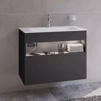 Тумба с раковиной Keuco Stageline 32862 80 см, с подсветкой, розеткой и точкой зарядки USB и USB-C, вулканит