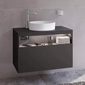Тумба с раковиной Keuco Stageline 32864 80 см, с подсветкой, розеткой и точкой зарядки USB и USB-C, вулканит