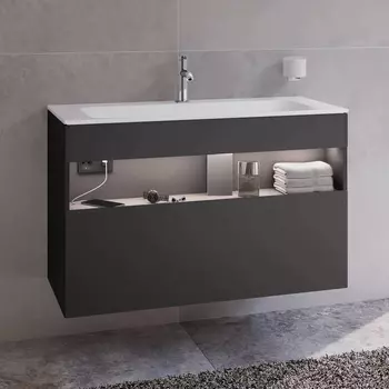 Тумба с раковиной Keuco Stageline 32872 100 см, с подсветкой, розеткой и точкой зарядки USB и USB-C, вулканит