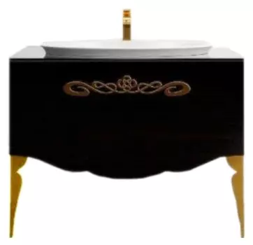Тумба с раковиной La Beaute Charante 100 черная со стеклянной столешницей, фурнитура золото