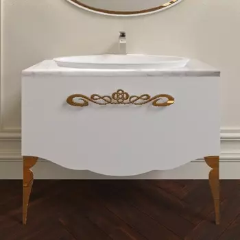 Тумба с раковиной La Beaute Charante 100 белая со столешницей bianco statuaretto, золото