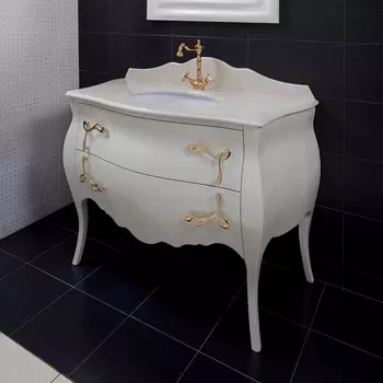 Тумба с раковиной La Beaute Classic Holly перламутр бежевый глянец, фурнитура золото